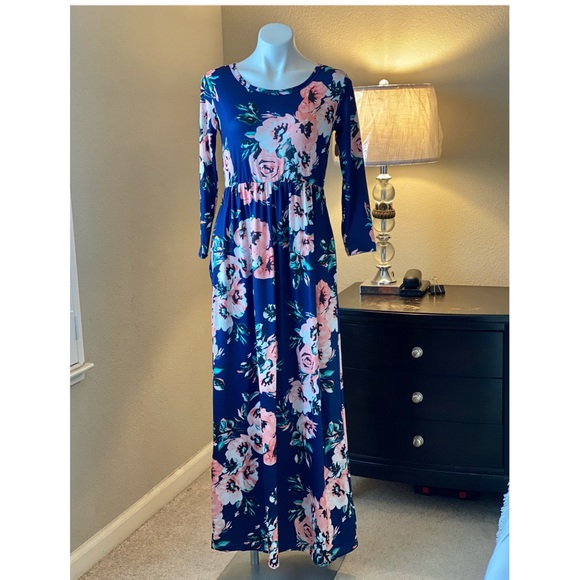 Women’s Plus Long Sleeve Floral High-Waisted Maxi Dress (XXL) NWT - Picture 3 of 10